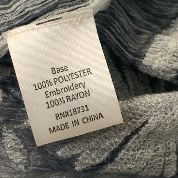 Sheer Long Embroidered Floral Scarf Light Blue Womens Wrap Shawl - Picture 11 of 12